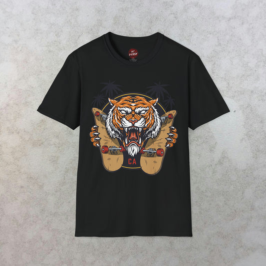 California Roar: The Skateboarding Tiger T-Shirt